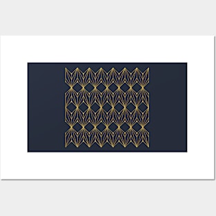 Art Deco geometric pattern navy and gold Posters and Art